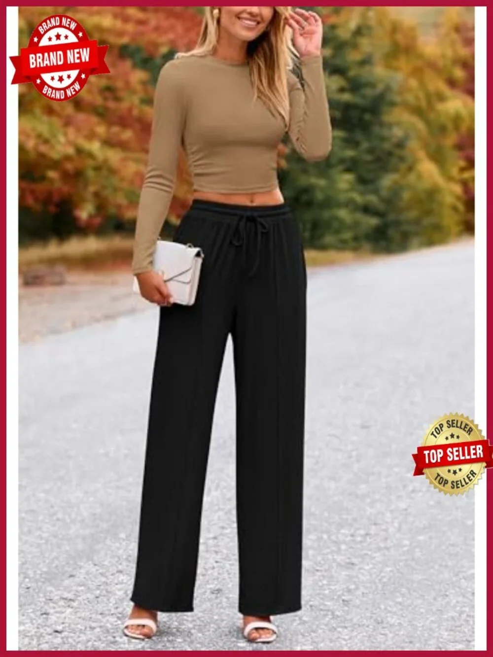 Two Piece Ribbed Knit Lounge Set Crop Top Wide Leg Pants